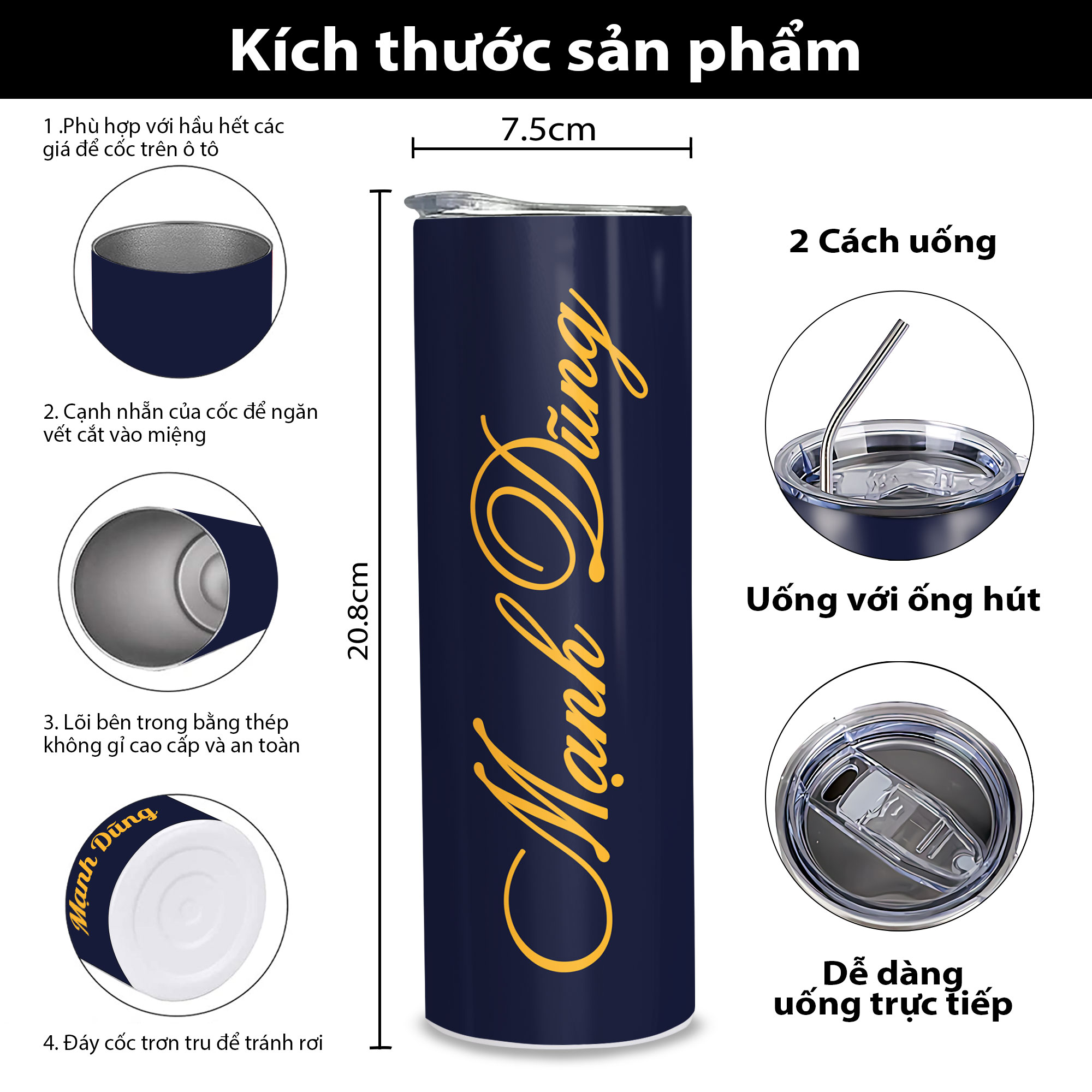 Bình giữ nhiệt in tên theo yêu cầu - Ly giữ nhiệt in tên theo yêu cầu - Bình Nước Giữ Nhiệt 2 lớp thép không gỉ SUS304 - 600ml