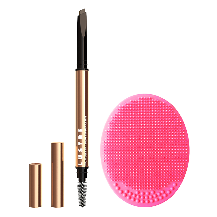 Combo Chì kẻ mày đầu tam giác Lustre Brow Defining Cool Dark Brown và Miếng Silicone Rửa Mặt Lixibox