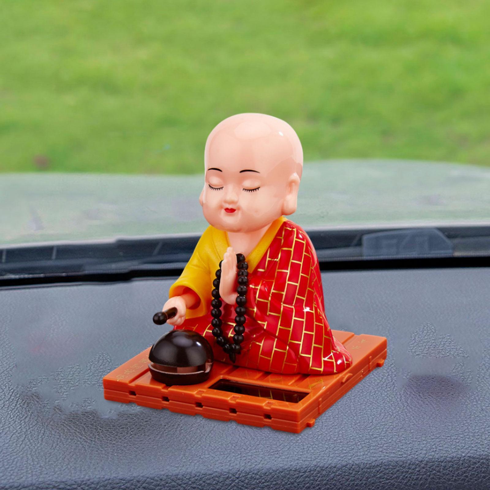 Little Monk Figurine Solar Powered Car Toy Bobble Head Toy Car Ornament