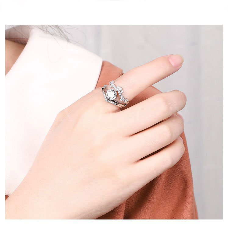 Nhẫn Nữ | Nhẫn Nữ Xi Bạc 3 Trong 1 Hình Vương Miện Đính Đá XBN36 - Bảo Ngọc Jewelry