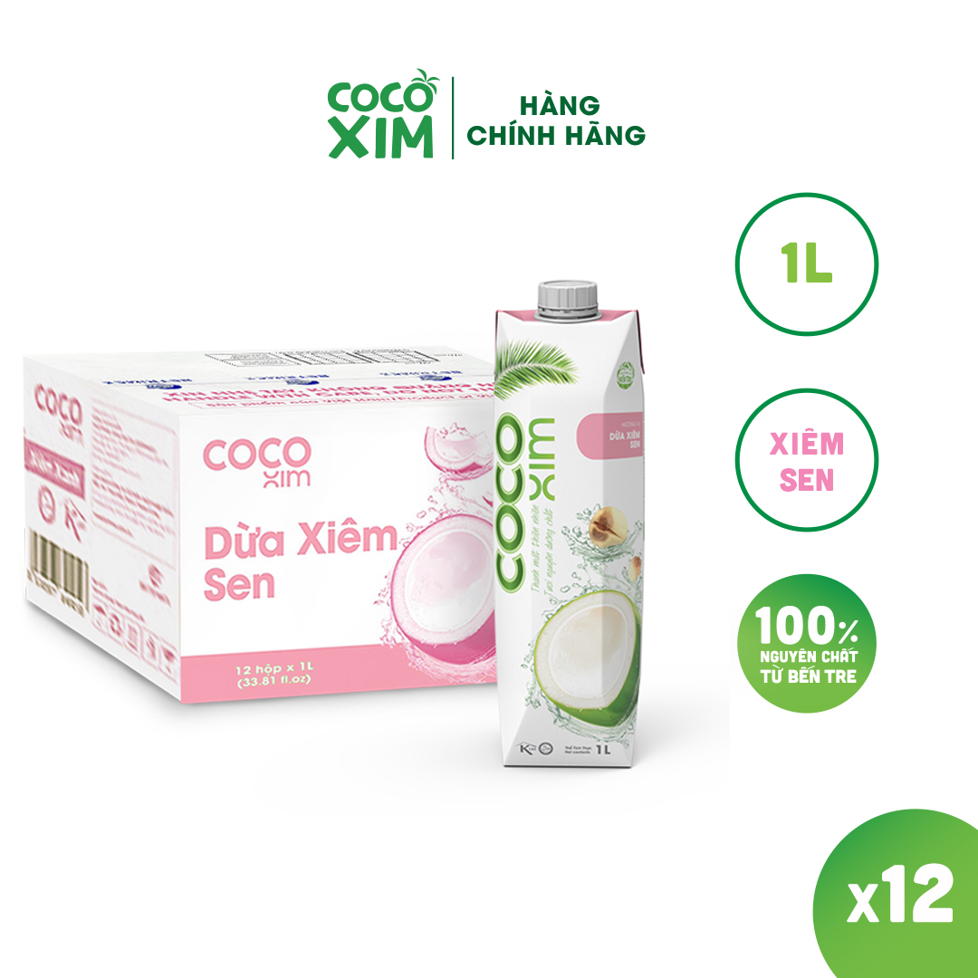 Thùng 12 Hộp Nước dừa đóng hộp Cocoxim Sen 1000ml