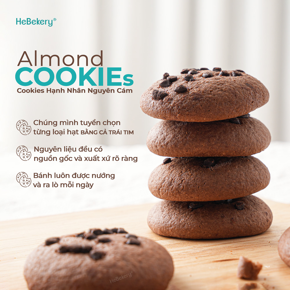 Cookies Hạnh Nhân Nguyên Cám Vị Dark Choco - Cookies Choco Chips Ăn Vặt Chuẩn Healthy HeBekery by HeBe