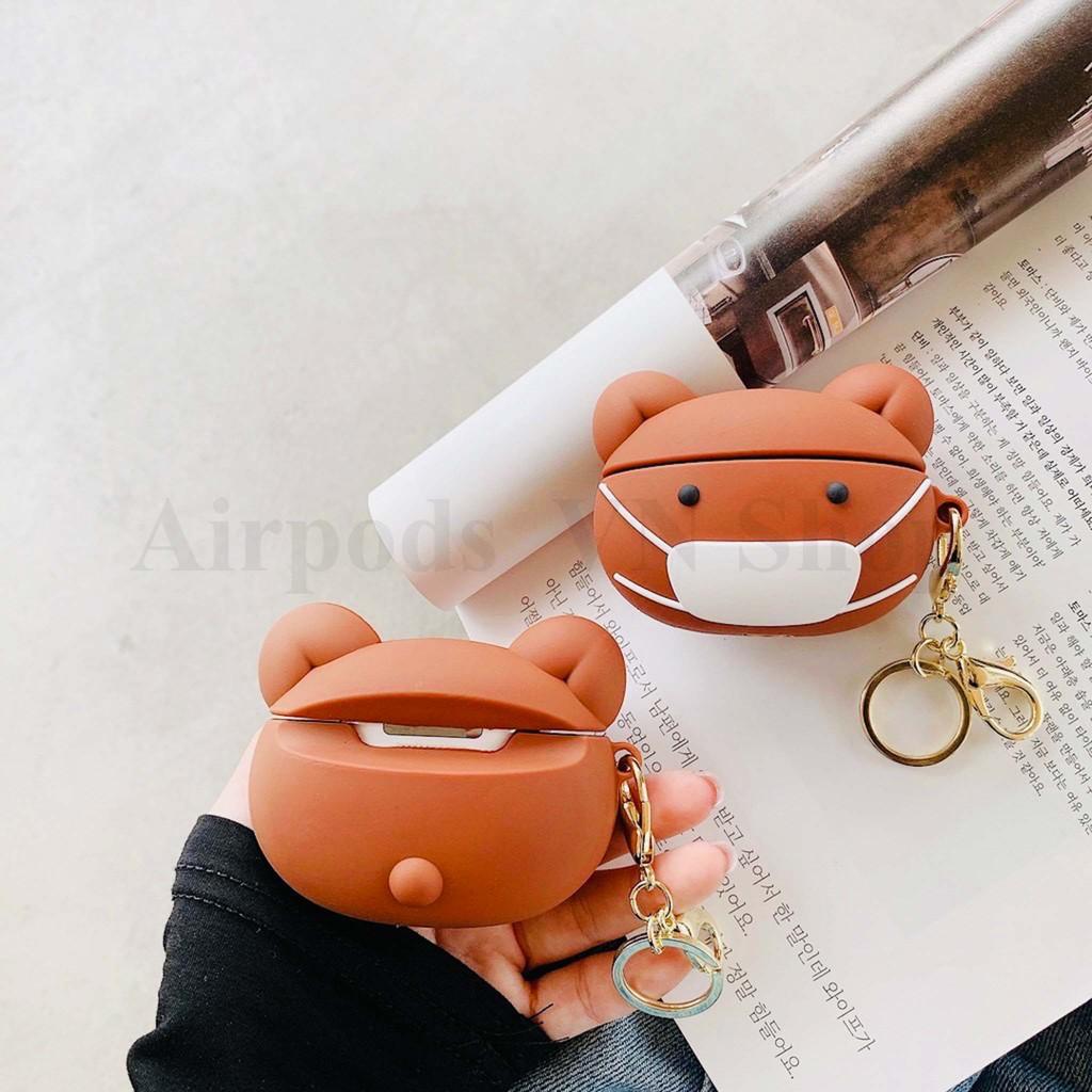 Bao Case Ốp dành cho Airpods Pro gấu nâu mang khẩu trang siêu cool silicon cao cấp