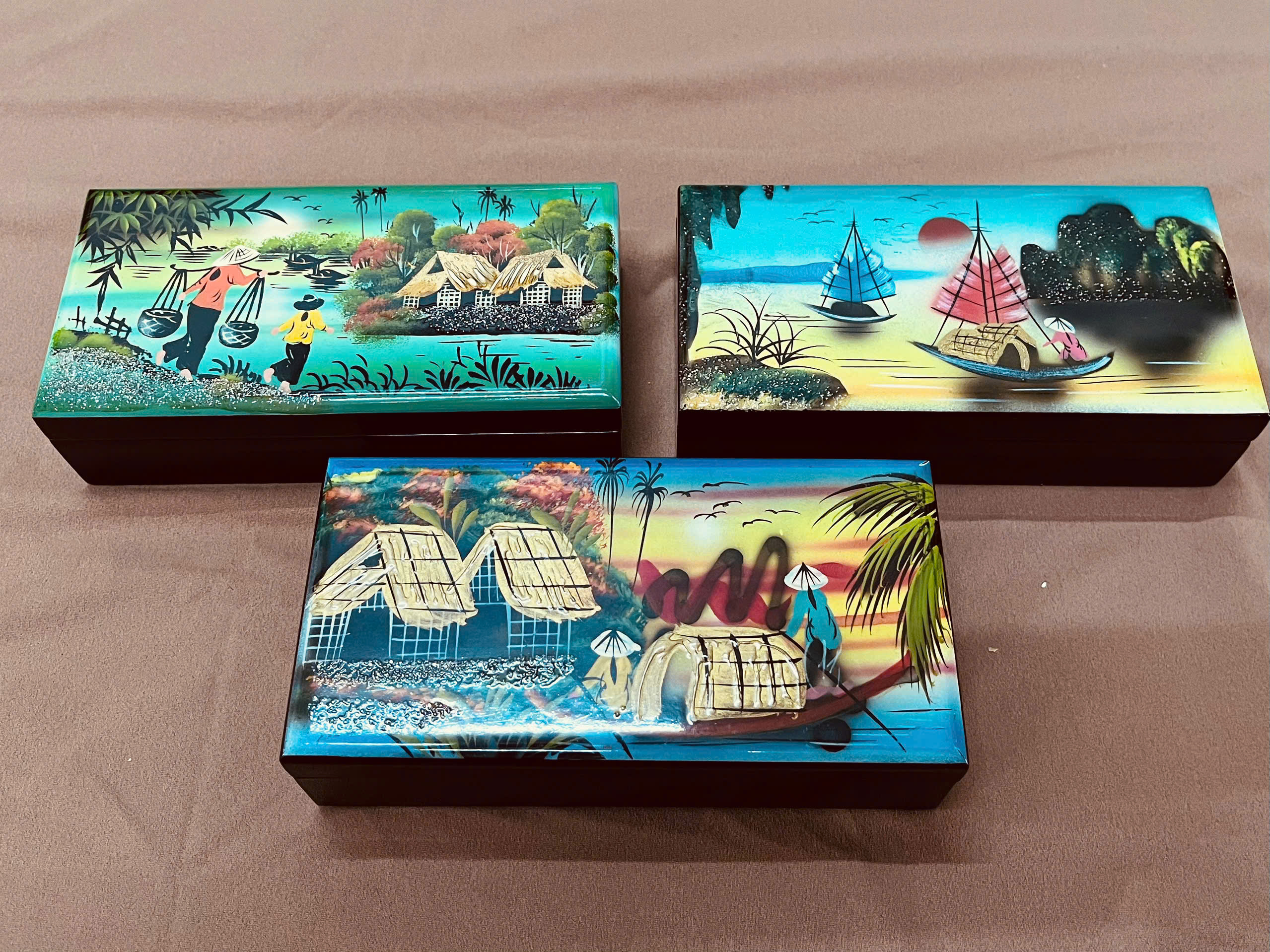 Hàng loại 1- Hộp Trang Sức Sơn Mài Cao Cấp size 9 x18 cm lót nhung sang trọng