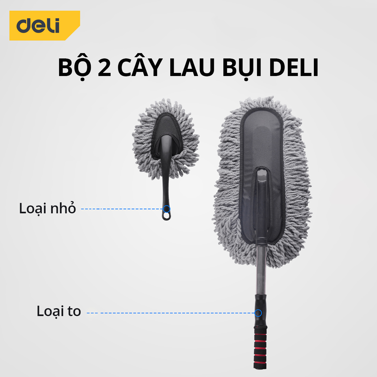 Bộ 2 Cây Lau Bụi Deli - Lau Ô Tô, Xe Máy, Dụng Cụ Gia ĐÌnh Đa Năng - Tay Cầm Có Thể Thu Gọn Lau Mọi Ngóc Ngách DL8063