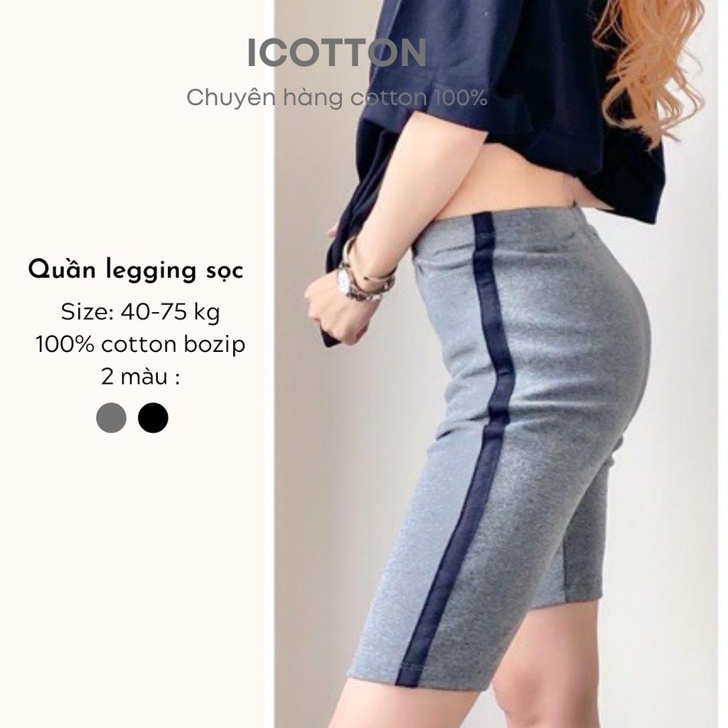 Quần legging lửng đùi biker sọc iCotton cao cấp co dãn 100% cotton dày dặn có bigsize