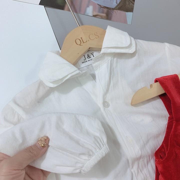 SET ÁO SƠ MI TRẮNG MIX YẾM NHUNG ĐỎ BÉ GÁI SETN297