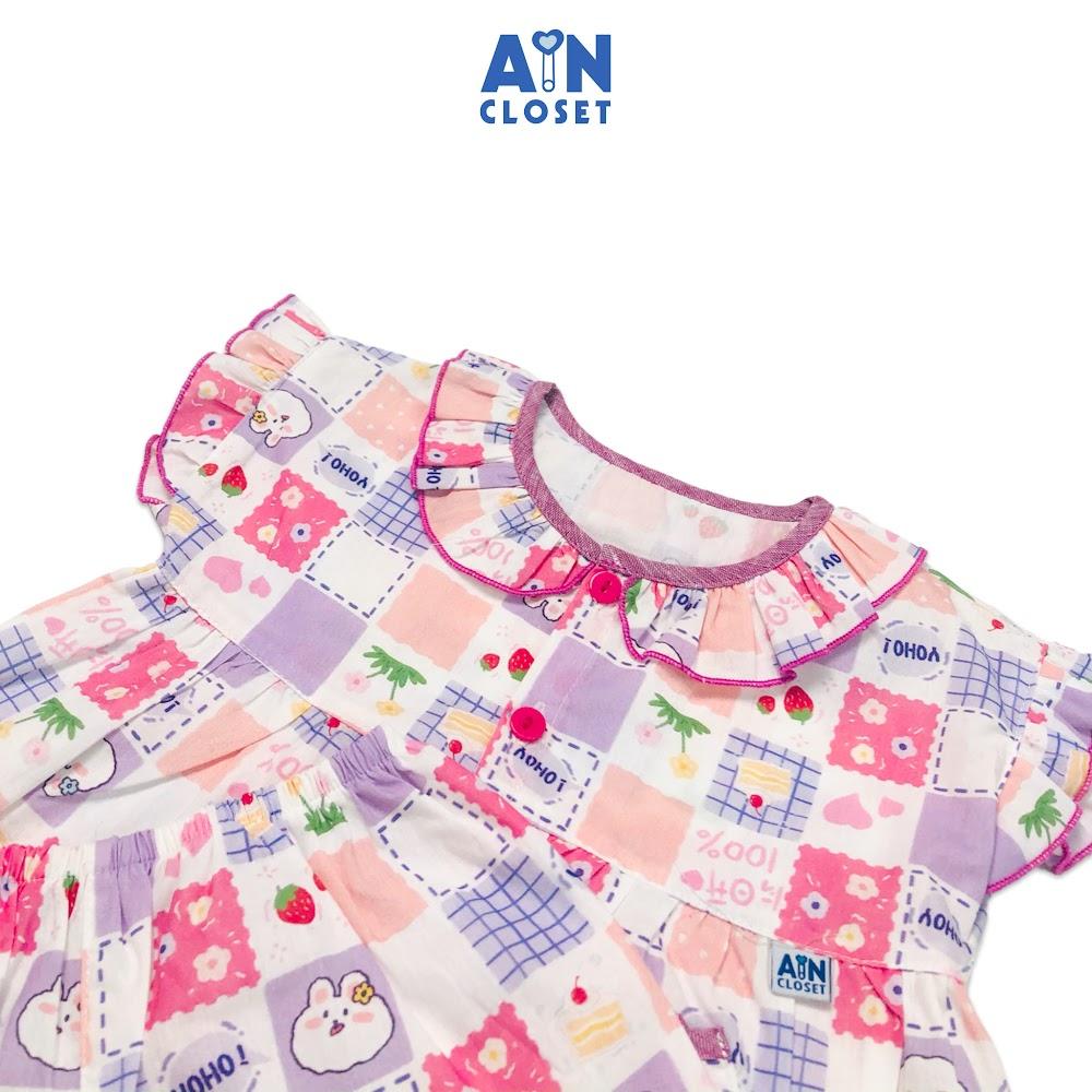 Bộ quần áo ngắn bé gái họa tiết Thỏ pony tím cotton - AICDBGKBNHJU - AIN Closet