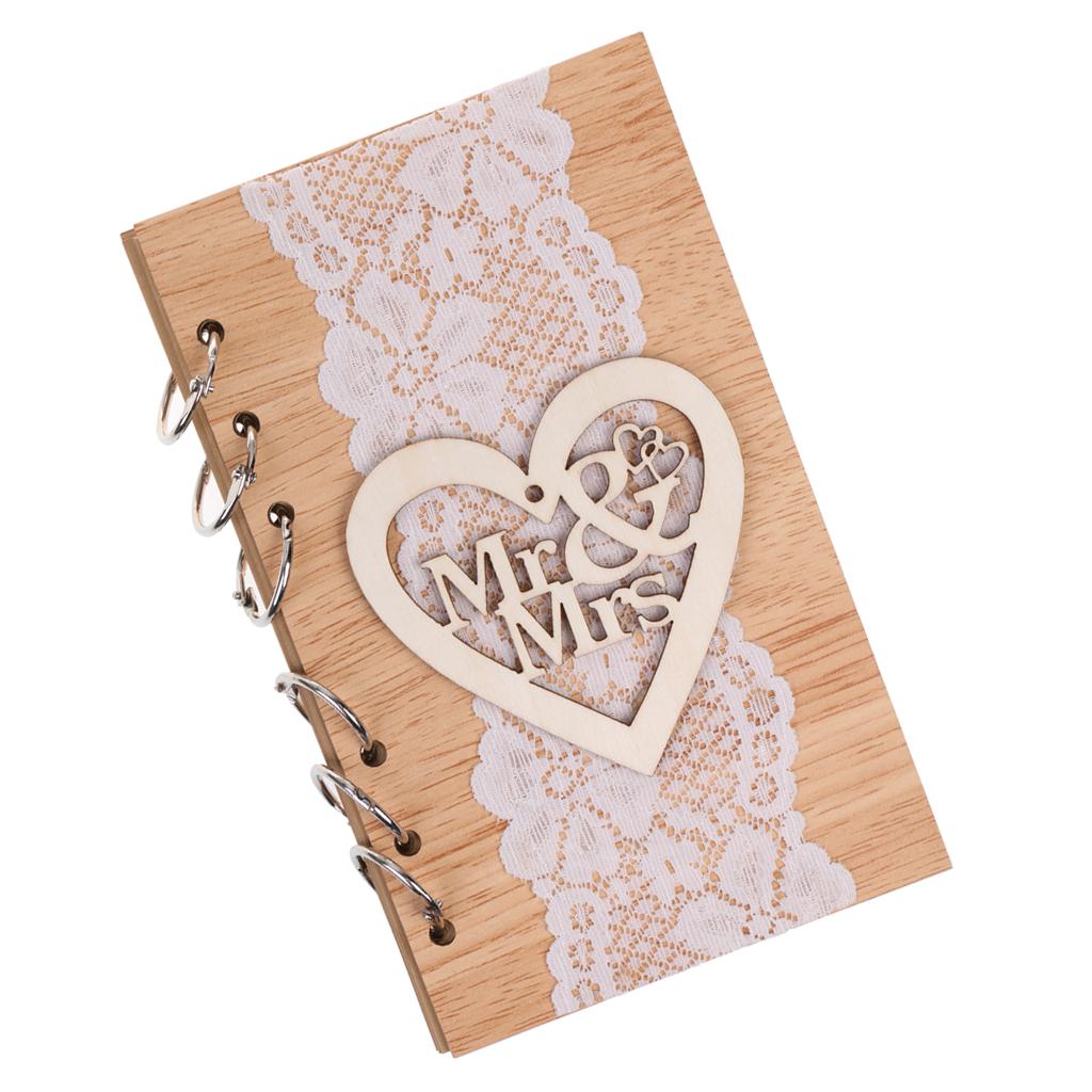 Rustic Kraft Lace Wooden Cover Decor Wedding Guestbook Notebook Mr Mrs
