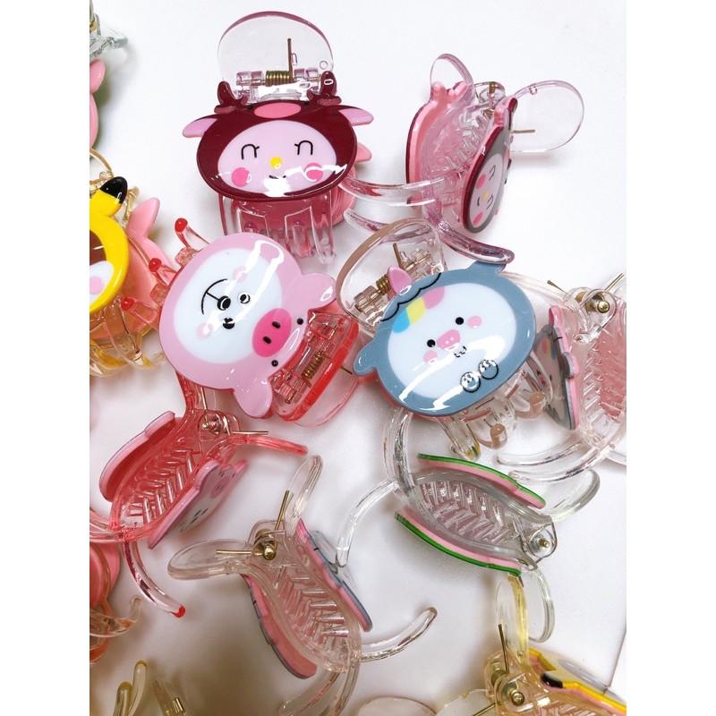 Kẹp tóc càng cua trong suốt 3 răng, 5 răng hình thú, con vật, hoạt hình, trái cây, 12 con giáp màu sắc đáng yêu