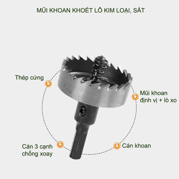 01 Mũi khoan khoét lỗ inox, sắt, nhôm đa năng bằng thép cứng, có nhiều kích cỡ cho khách lựa chọn