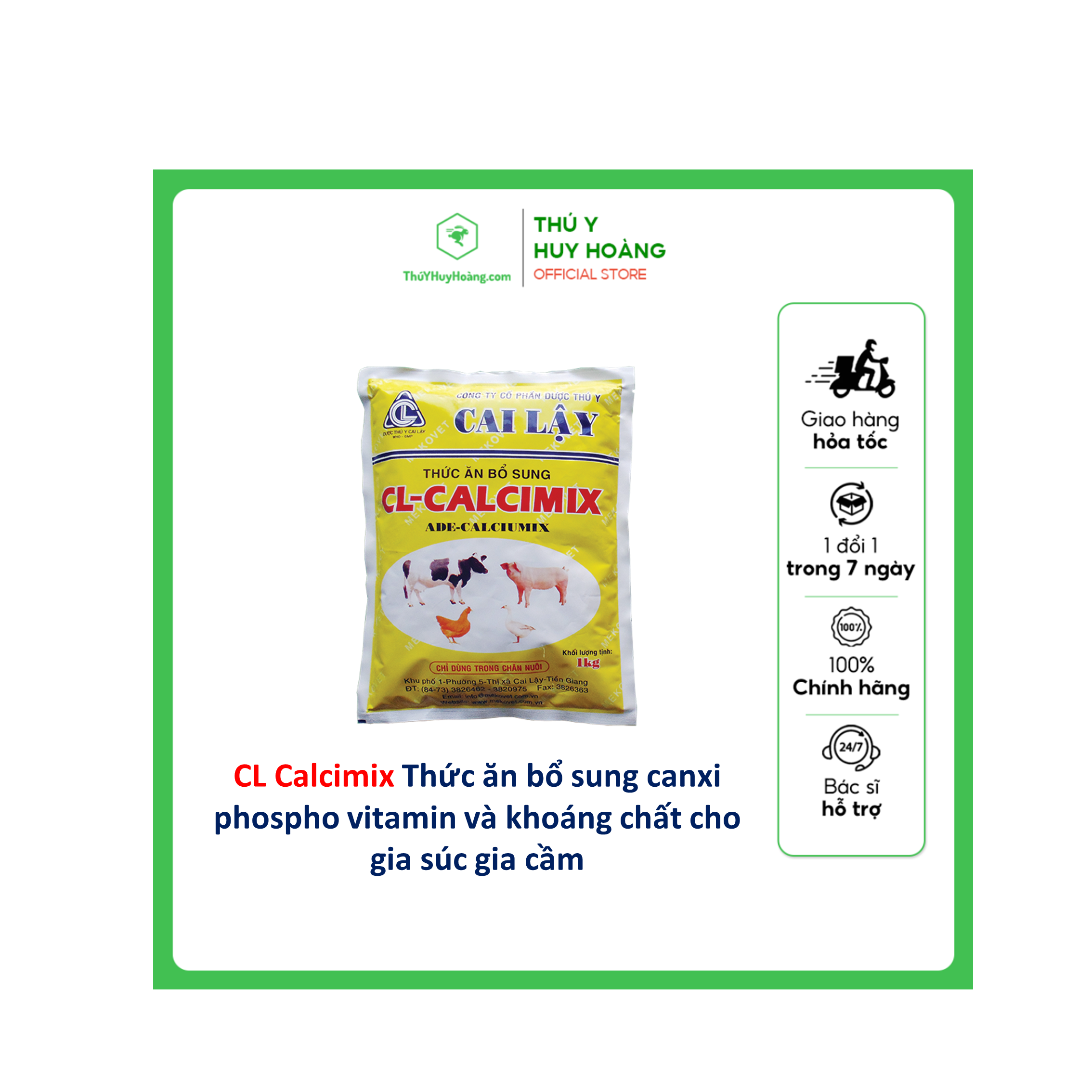 Thức ăn bổ sung CL-CALCIMIX ADE CALCIUMIX Bổ sung canxi, phospho, vitamin và khoáng chất cho gia súc, gia cầm.
