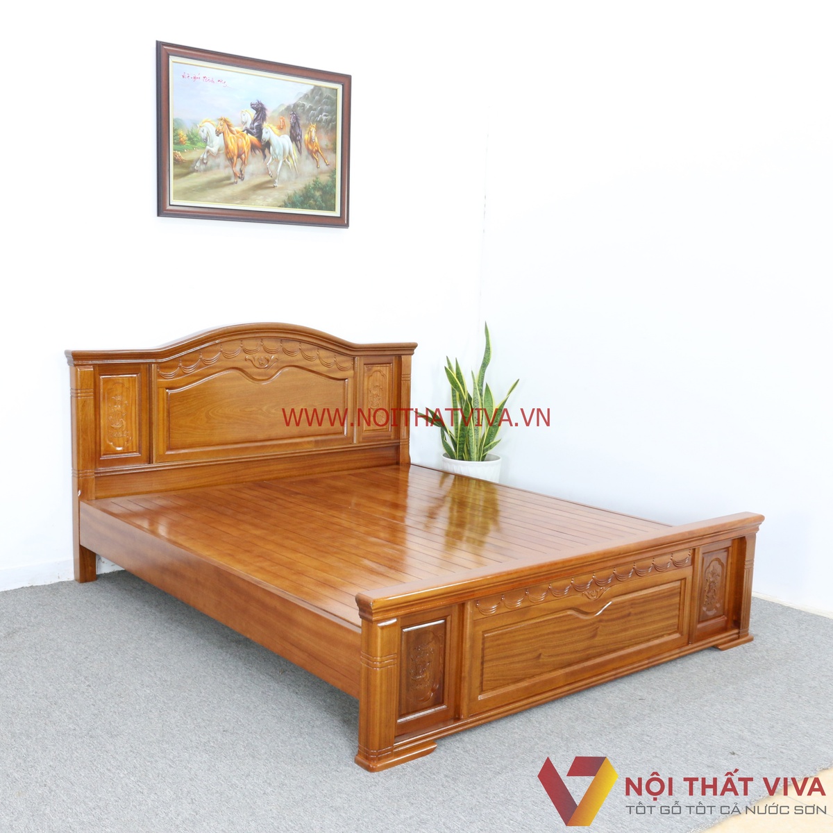 Giường Ngủ Gỗ Xoan Đào Tự Nhiên Vạt Phản Chạm Hoa Văn Đẹp Tinh Tế