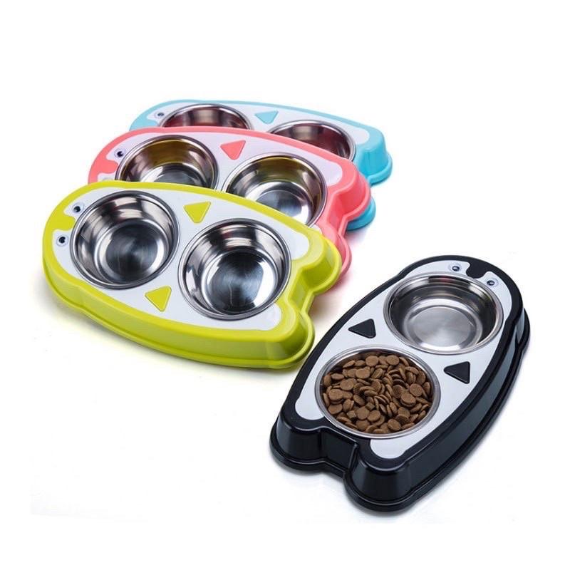 Bát đôi inox chim cánh cụt đựng thức ăn & nước uống - Bát ăn cho chó mèo cao cấp