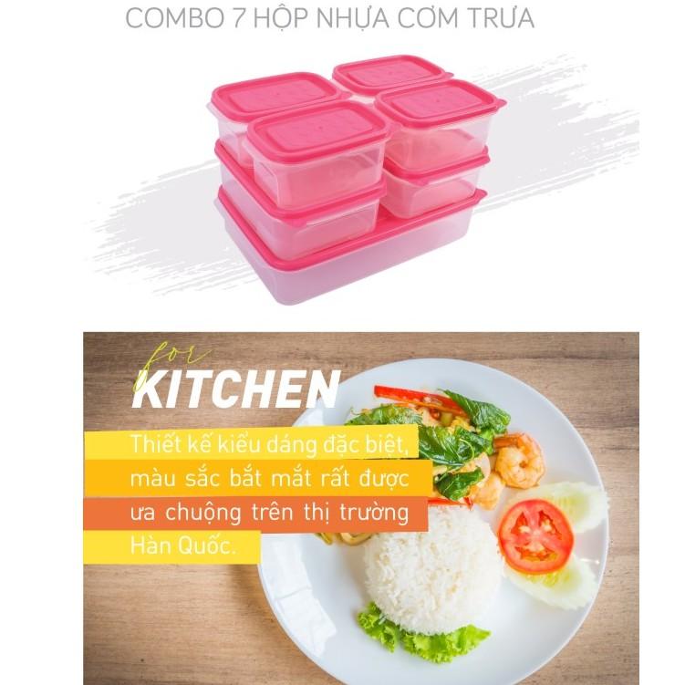 Combo 7 hộp nhựa đựng thực phẩm Hàn Quốc- Set 06 - Màu Hồng