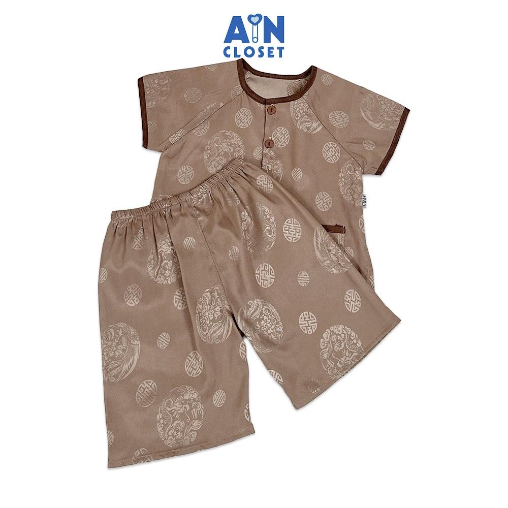 Bộ quần áo Bà ba Lửng unisex cho bé hoa văn Cổ Trang Viền Nâu gấm lụa - AICDBTFOXDAR - AIN Closet