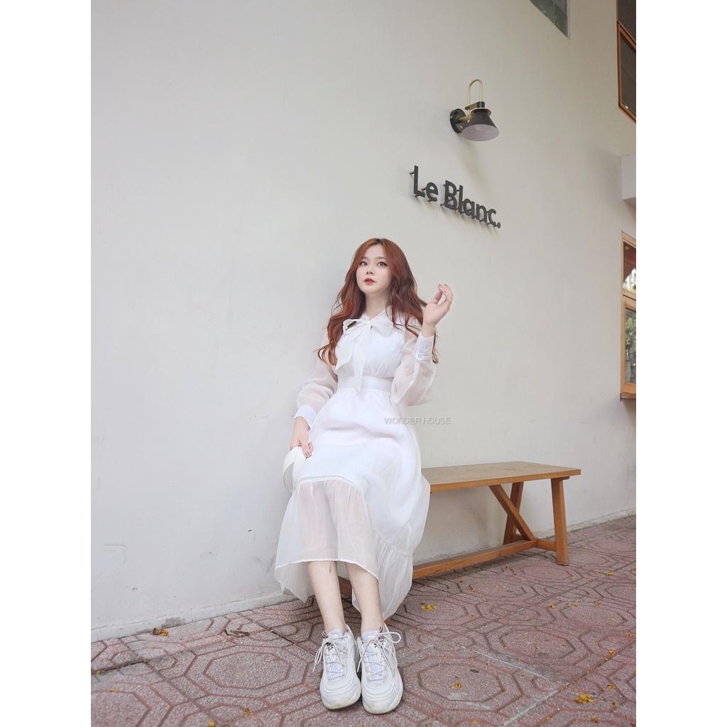 Đầm thiết kế WONDERHOUSE cổ thắt nơ tay dài công sở, dự tiệc chất liệu lụa sang chảnh - Kelly Dress