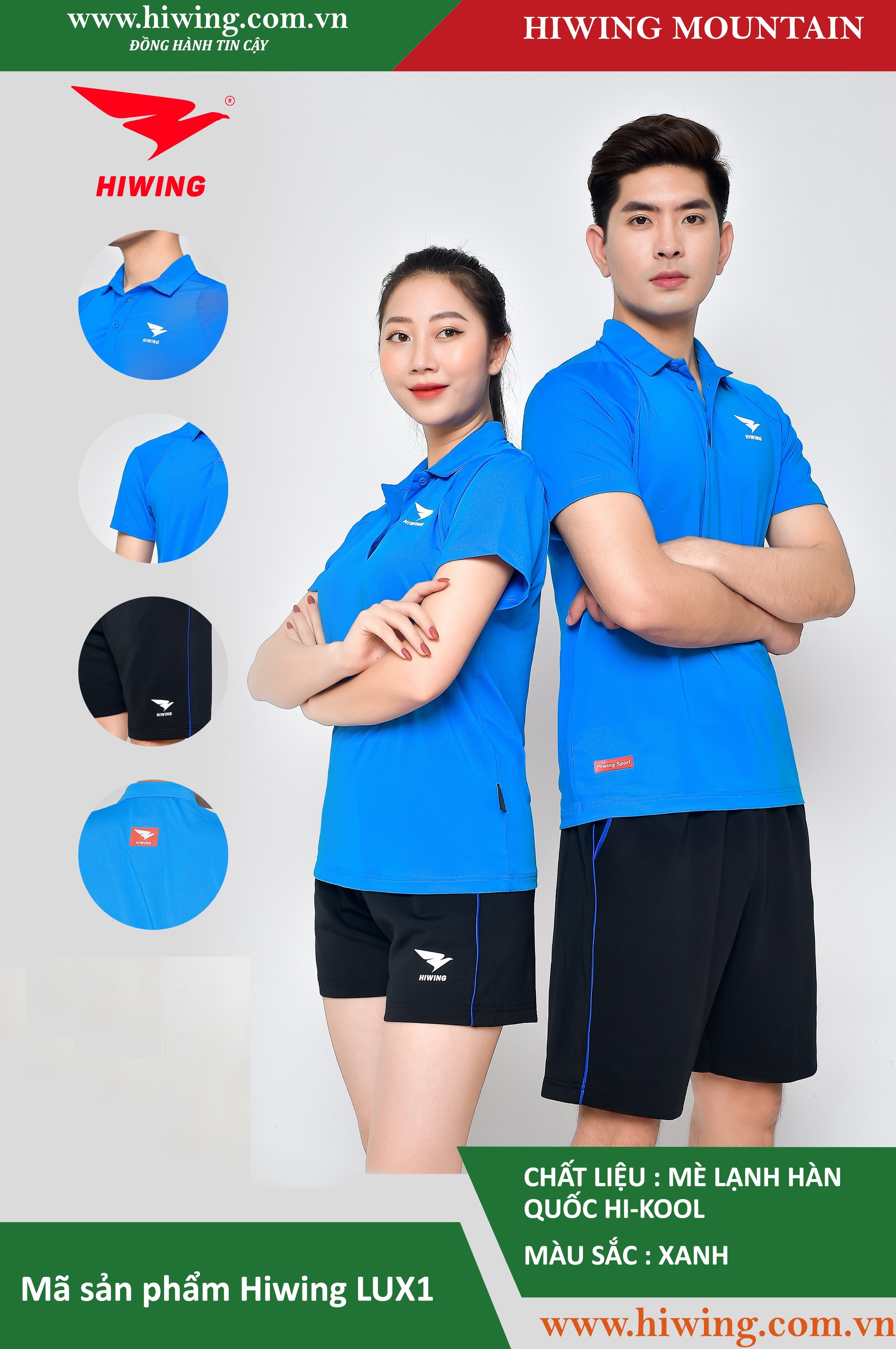 Áo tennis, áo cầu lông Hiwing Mountain Lux 1 màu xanh