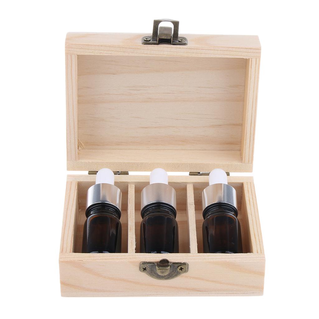 Wood Essential Oils Perfume Storage Box Display Carry Case Holder 3 Grids