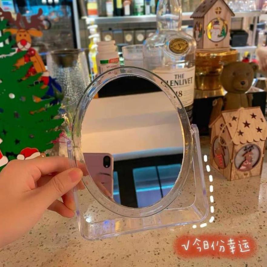 Gương trang điểm để bàn trong suốt 2 mặt gương xoay 360 độ thiết kế sang chảnh phong cách Hàn Quốc