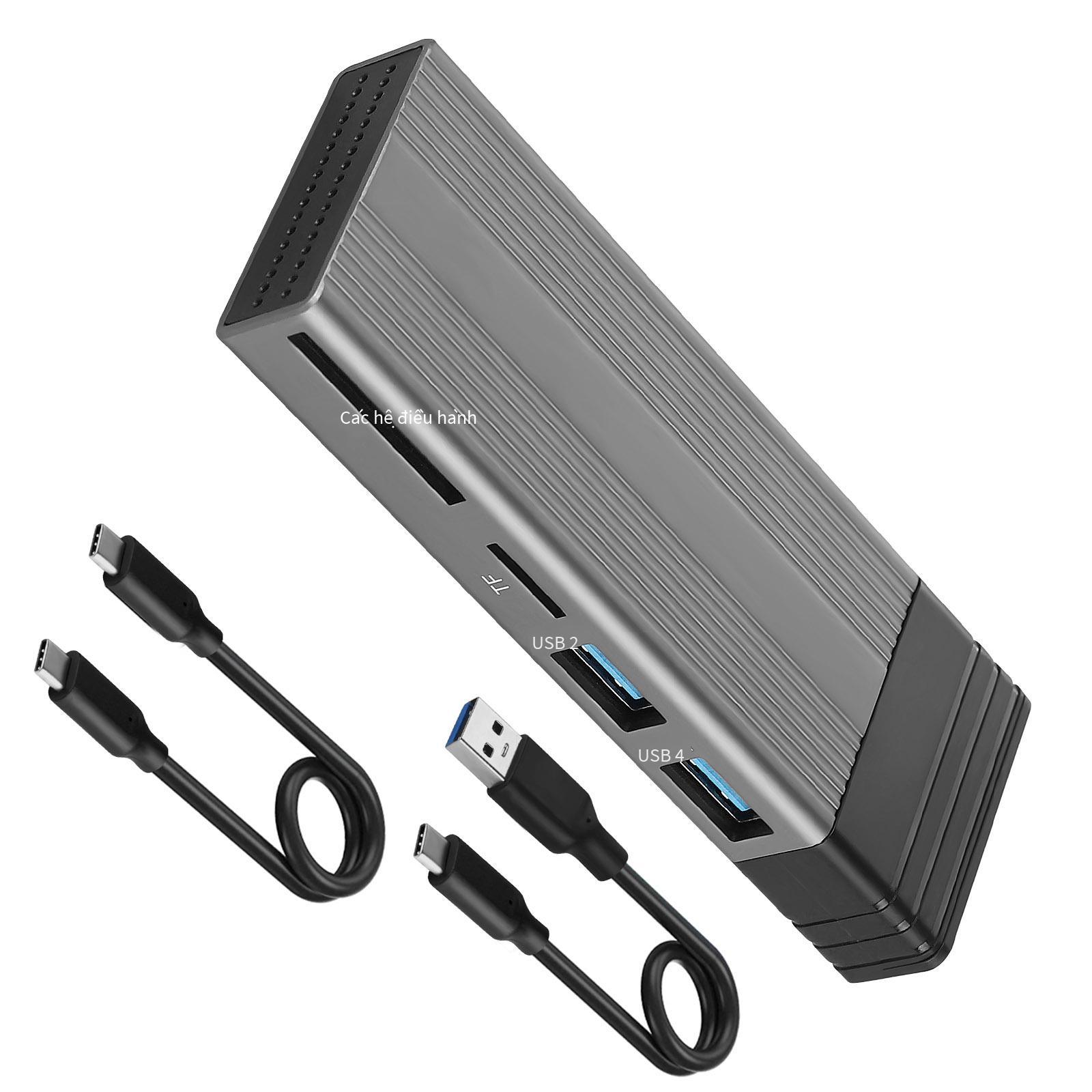 Đế mở rộng HUB bốn trong một giá thấp nhất cộng với hộp đĩa cứng SSD giao thức kép M.2 hộp đĩa cứng thể rắn di động hợp kim nhôm