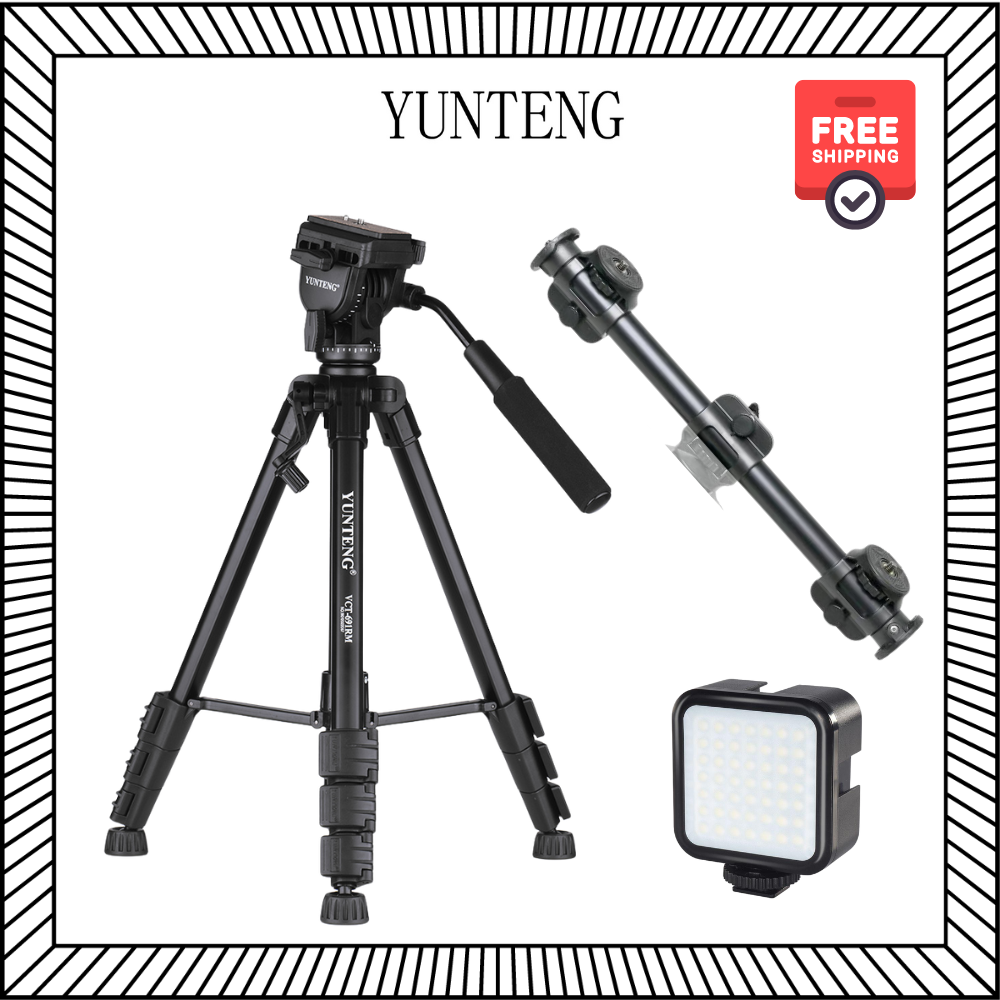 Combo Tripod Yunteng VCT 691 + Thanh Ngang 369 Kèm Đèn RGB - Phụ kiện hỗ trợ quay chụp sản phẩm - Hàng chính hãng