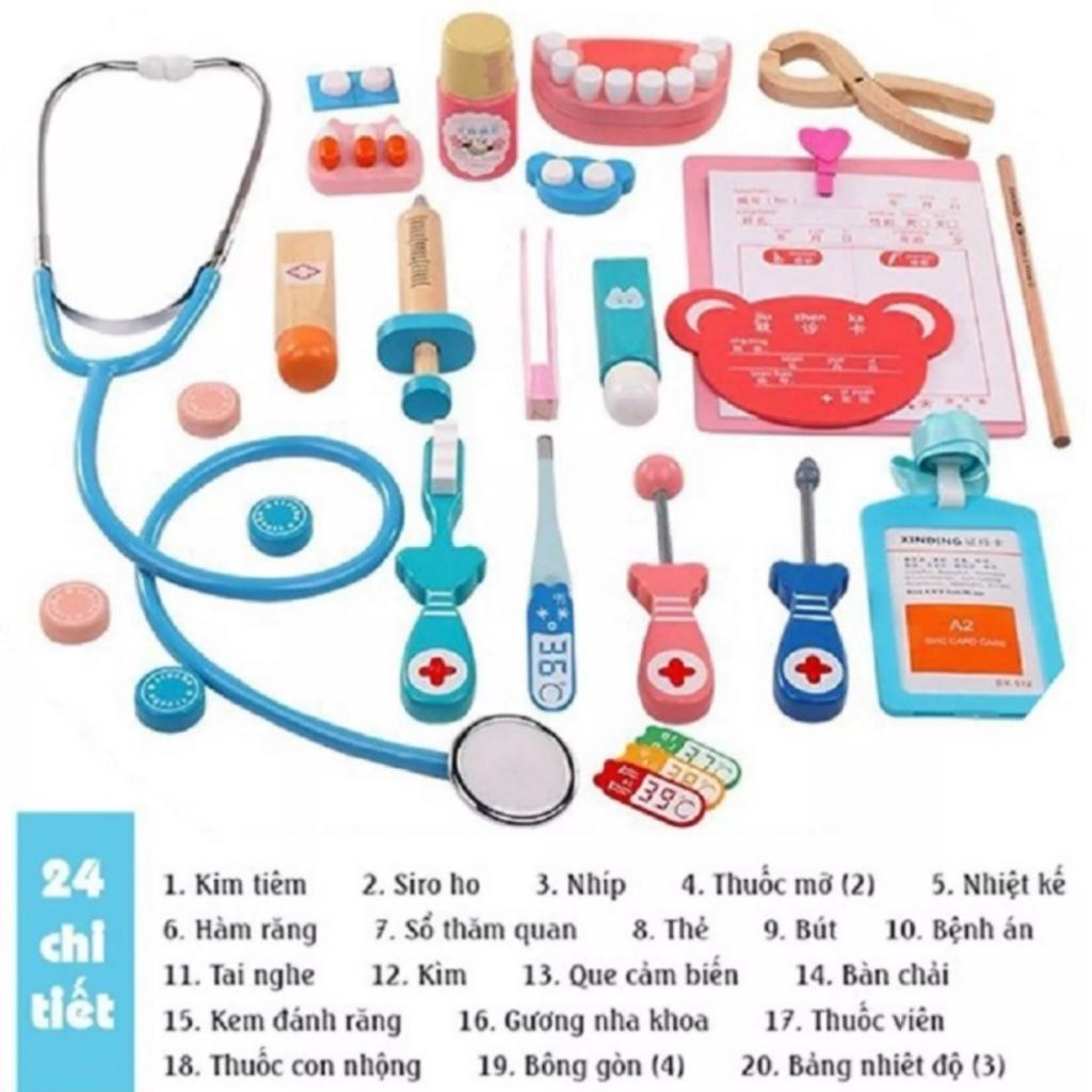 Bộ Đồ Chơi Bác Sỹ Gỗ Đóng Vai Bác Sĩ Nha Khoa Cho Bé 20 Chi Tiết Đẹp, Giống Như Thật - Đồ Chơi Gỗ Cho Bé Trai, Bé Gái.