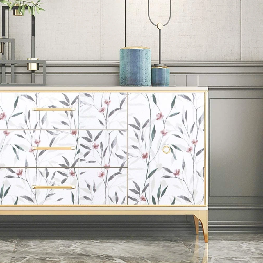 Combo 10 mét giấy dán tường, decal dán tường trang trí nhà cửa HOA NHÍ LÁ XÁM khổ 45cm