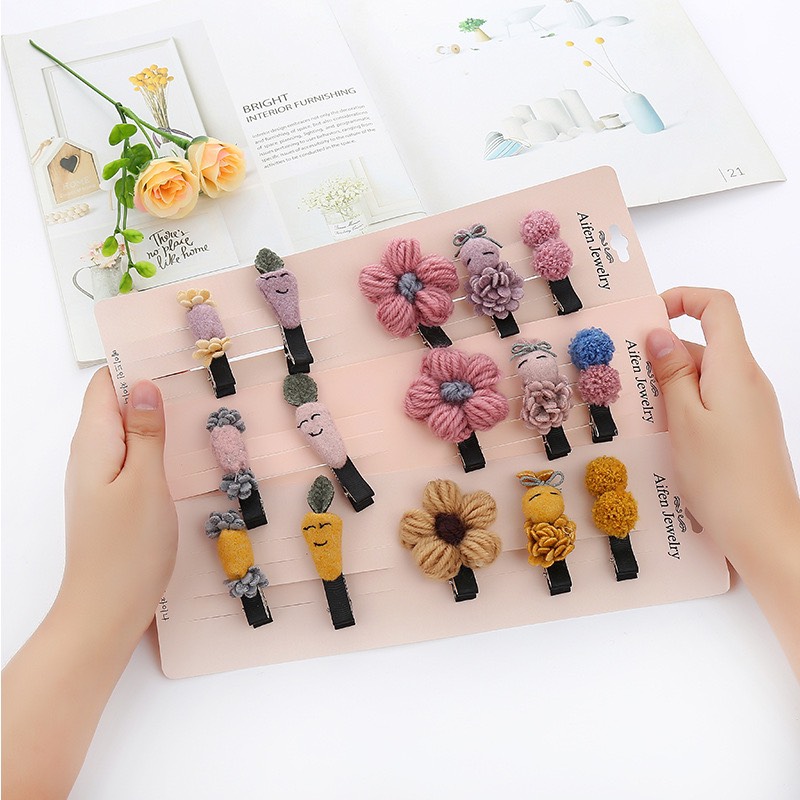 Set 5 Kẹp Tóc Mái Cao Cấp Bằng Len Cho Bé Gái