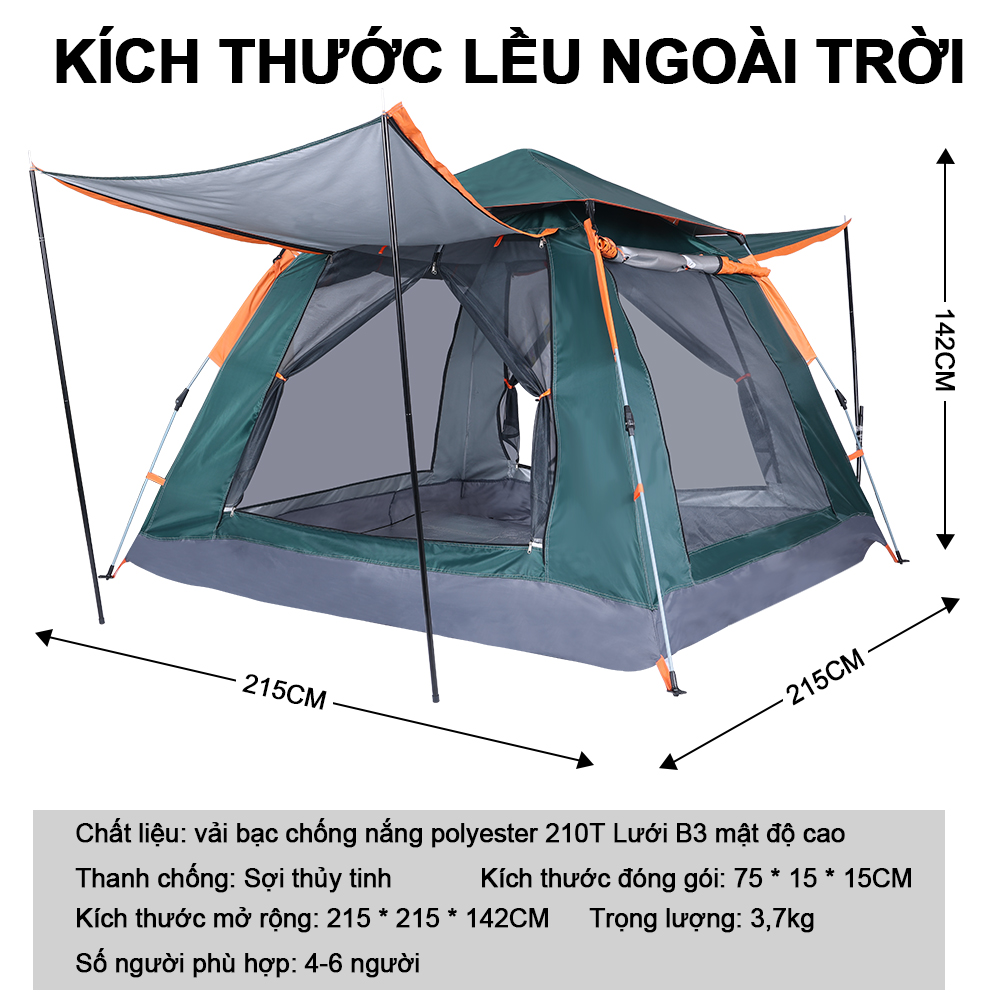 OneTwoFit Lều cắm trại tự bung , lều du lịch dã ngoại dành cho 4-6 người, chống thấm nước OT039801