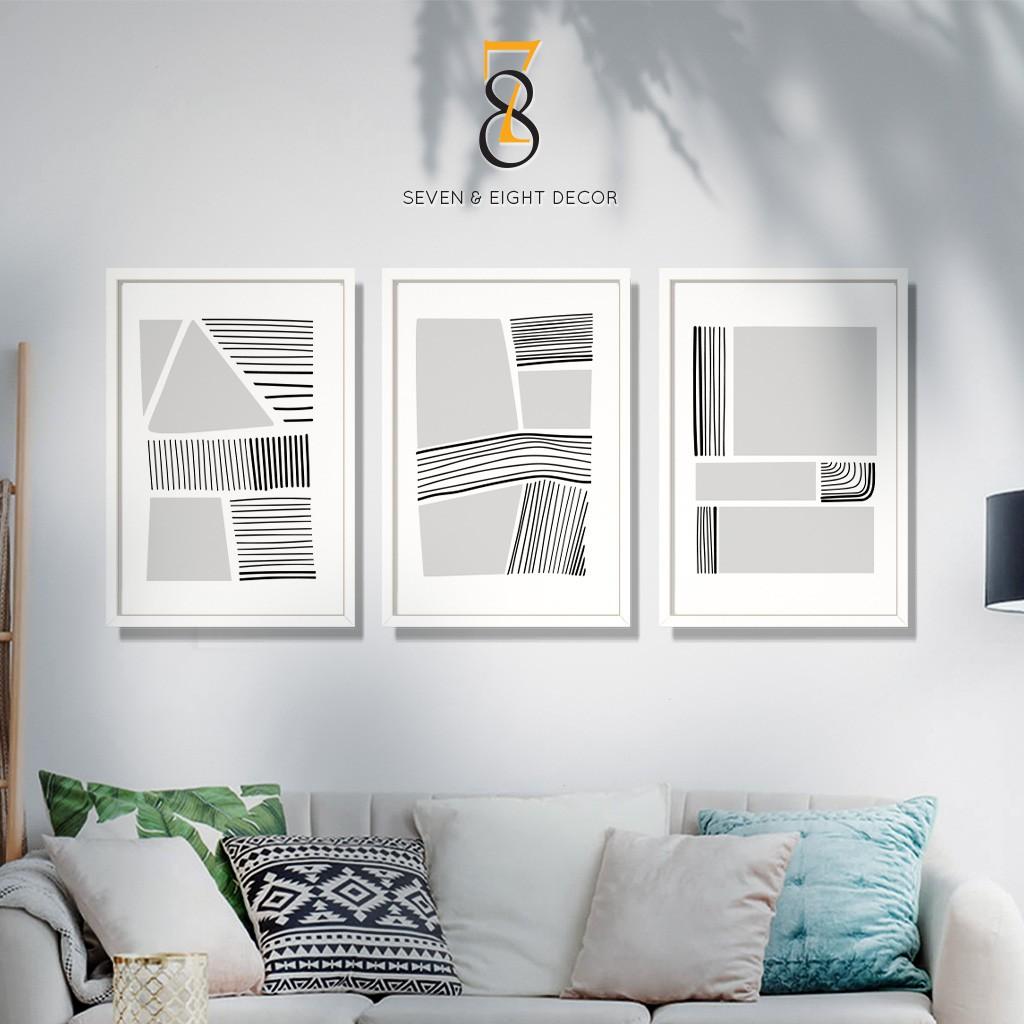 Bộ 03 Tranh Canvas | Monochrome Abstract 3FVABS010 | Tranh Căng Khung Cao Cấp | Tặng Kèm Đinh Đa Năng
