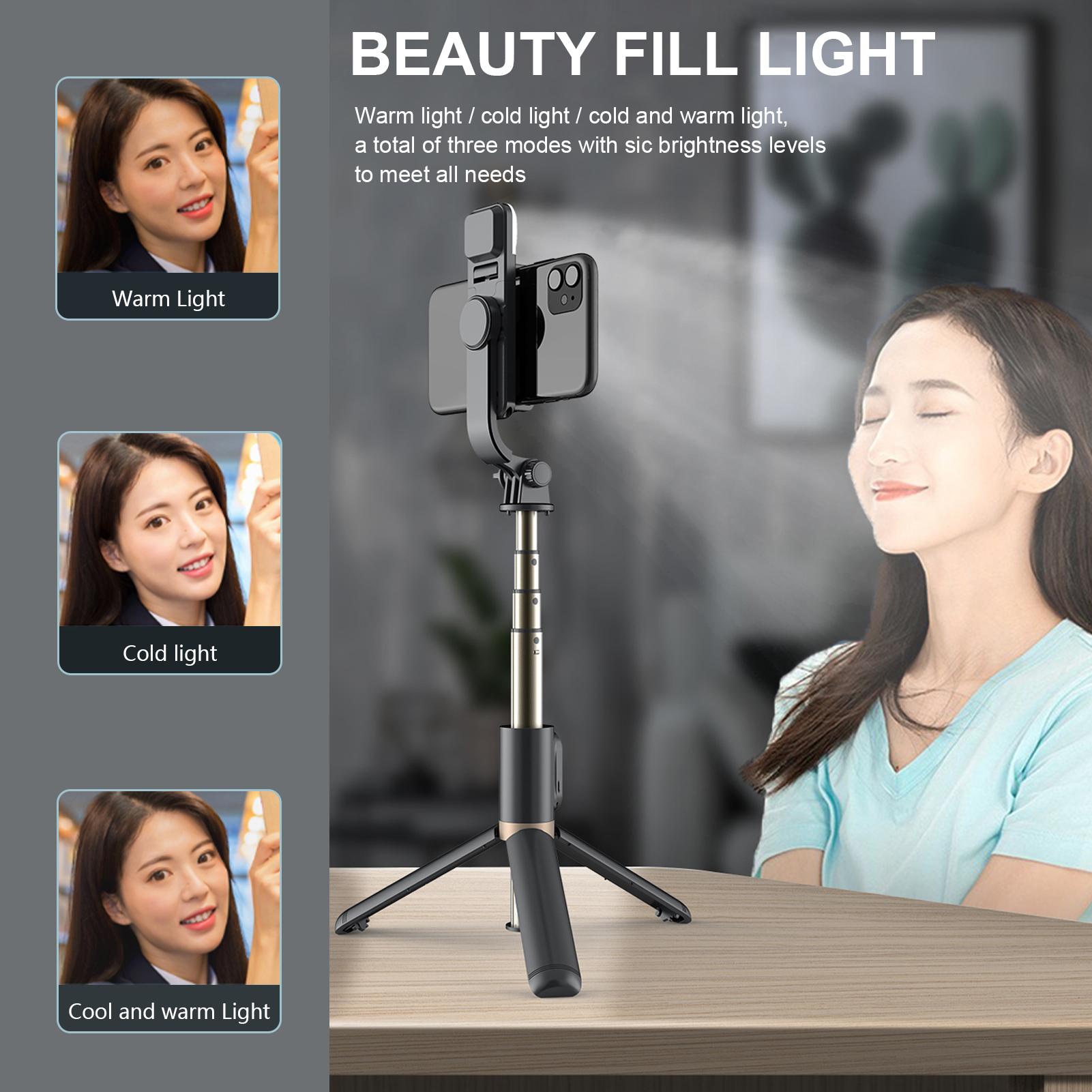 Aluminum Alloy Wireless BT Remote Control Selfie Stick Multifunctional Portable Tripod Stand with Fill Light for Selfie