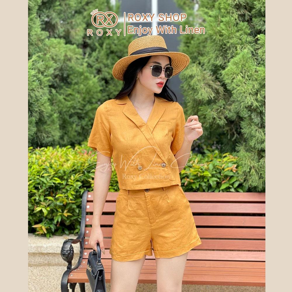 Set Đồ Nữ Linen Thiết Kế Cổ Vest Kết Hợp Quần Short