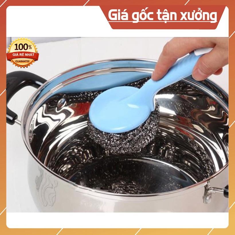 Búi sắt cọ xong nồi-CÓ TAY CẦM AN TOÀN HƠN- Inox Không Rỉ - 1 TAY CẦM 2 BÔNG CỌ