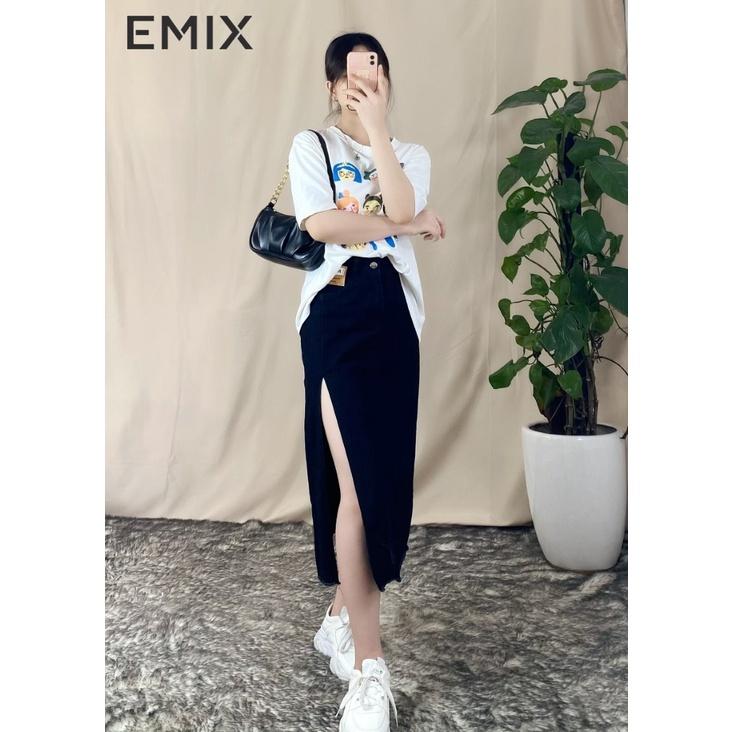Chân váy jean xẻ chân EMIX (2 màu), dáng dài, 1 lớp, cạp cao, dài 78cm, chất jean mềm mịn đứng dáng, xẻ chân cuốn hút