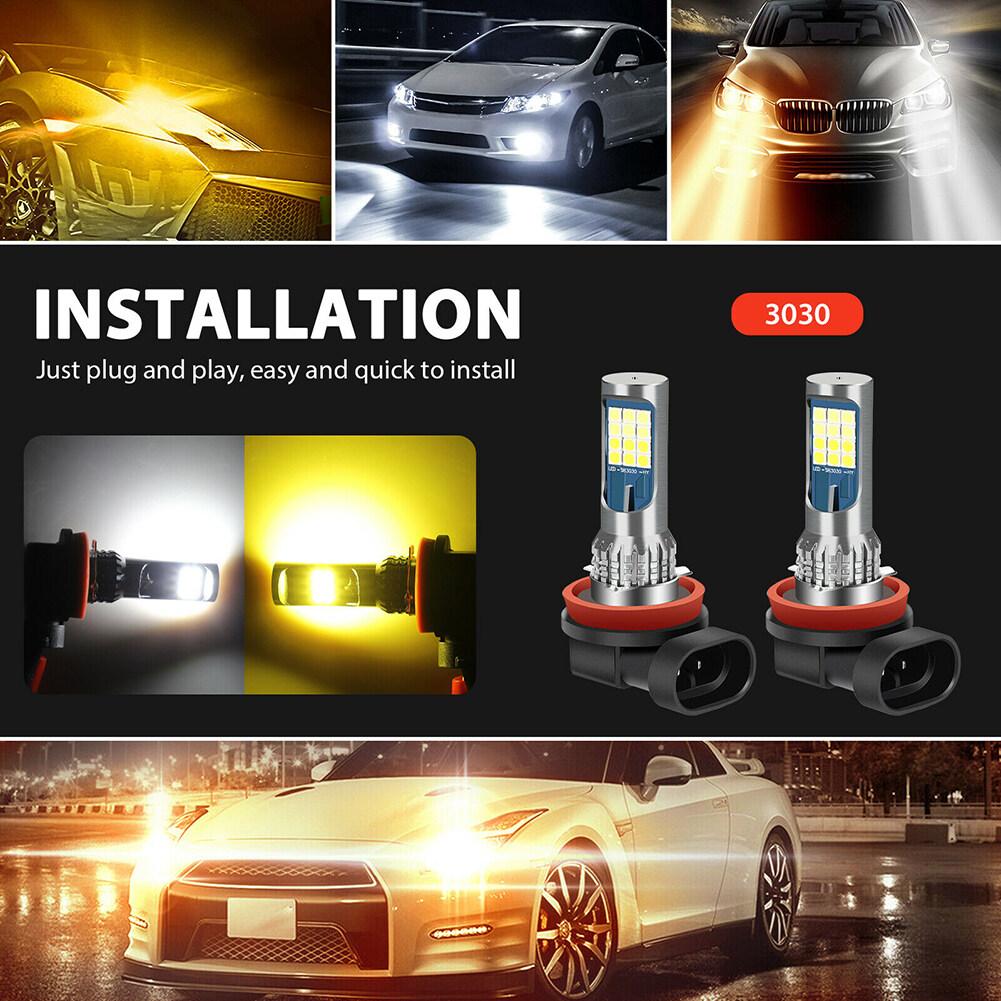 Hai Chiếc Đèn Sương Mù H8 H11 H16 Không Thấm Nước Dual Color Car Led Fog Lamp Bulbs - Trắng Và Vàng Hổ Phách