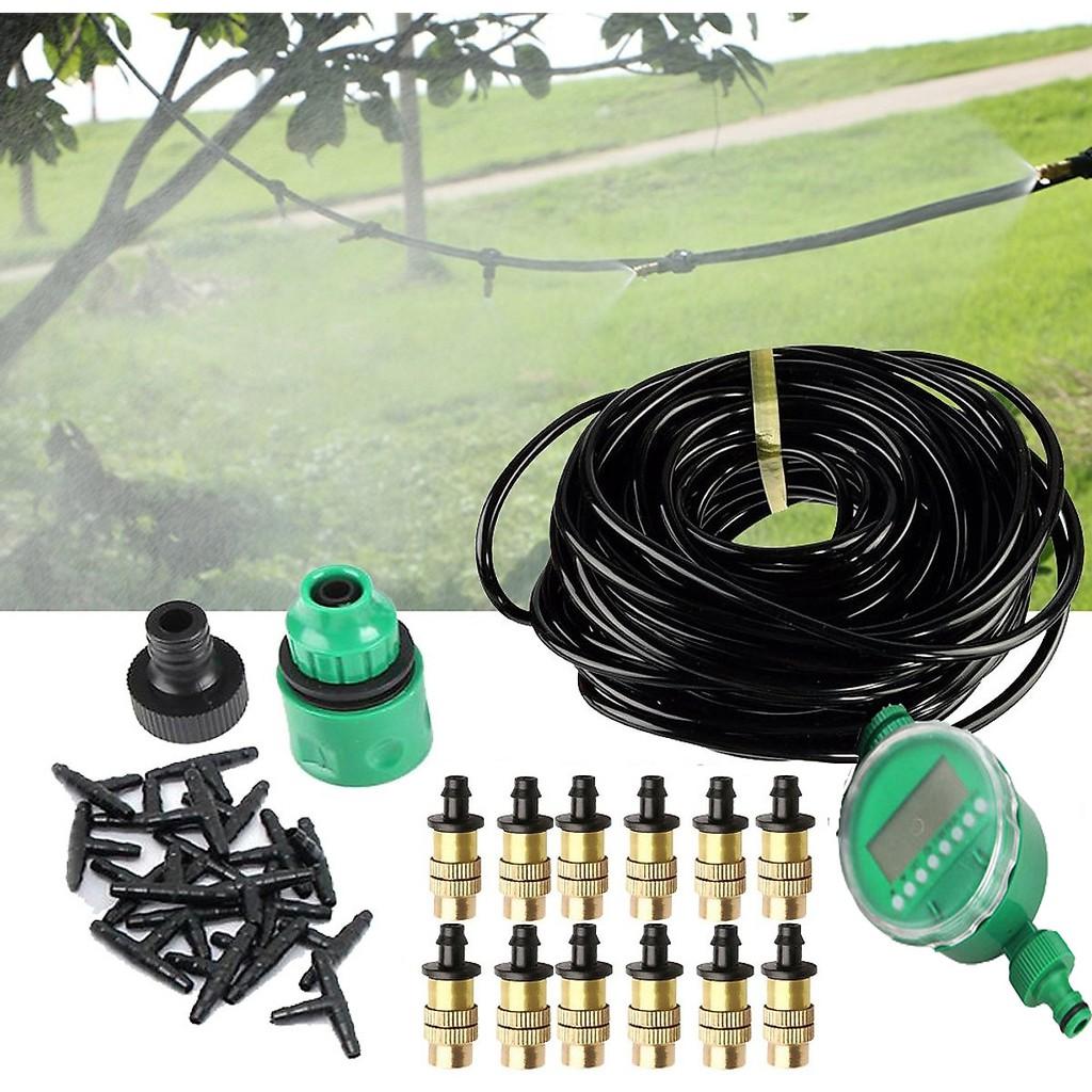 Bộ tưới cây tự động 15 đầu phun sương bằng đồng kèm van nước hẹn giờ và đủ phụ kiện