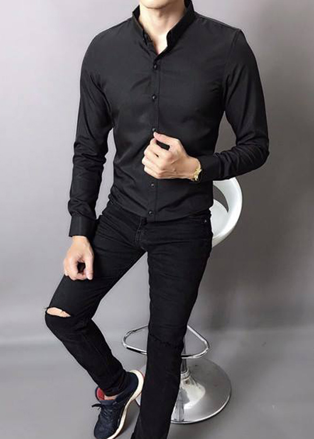 Áo Sơ Mi Nam Đen Trơn SM01