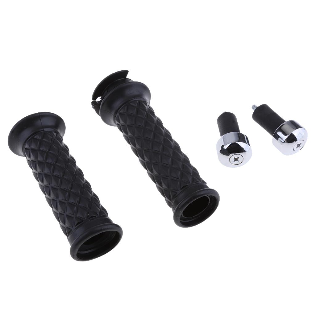 Pair of 7/8'' 22mm Black Motorcycle Handlebar Throttle Grips with Bar End