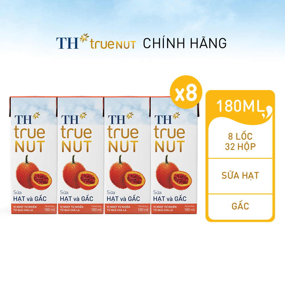 8 Lốc sữa hạt và gấc TH True Nut 180ml (180ml x 4 hộp)