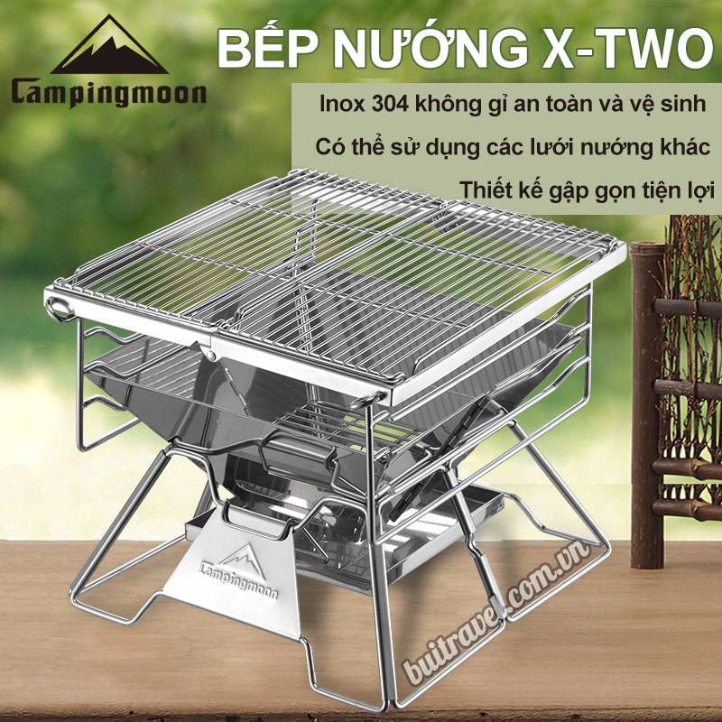 Bếp nướng cắm trại campingmoon campoutvn bếp campingmoon cắm trại du lịch bếp than inox x-mini A250