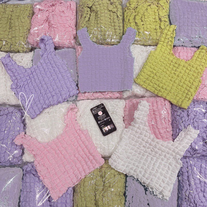 Sét Áo Thun Ba Lỗ 2 Dây Croptop Xốp Nhăn Siêu Đẹp