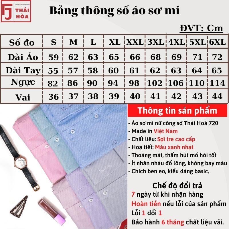 Áo sơ mi nữ Thái Hoà dài tay sợi tre kẻ caro đẹp công sở màu xanh ngọc 720-13-01