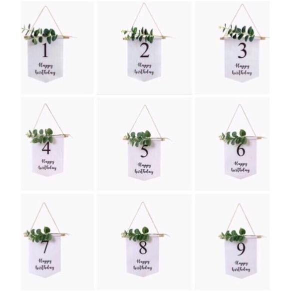 Banner in số tuổi sinh nhật kèm Lá  Trang trí sinh nhật Happy birthday phong cách Hàn Quốc Hot 2022