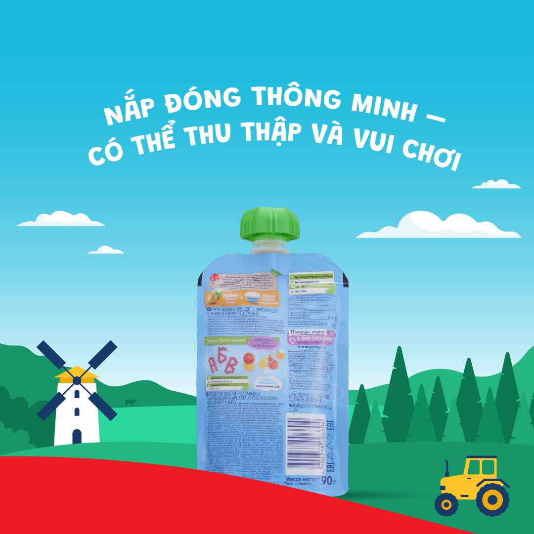 Combo 6 Gói Trái cây nghiền vị táo, lê và phomai tươi Fruto Nyanya 90g