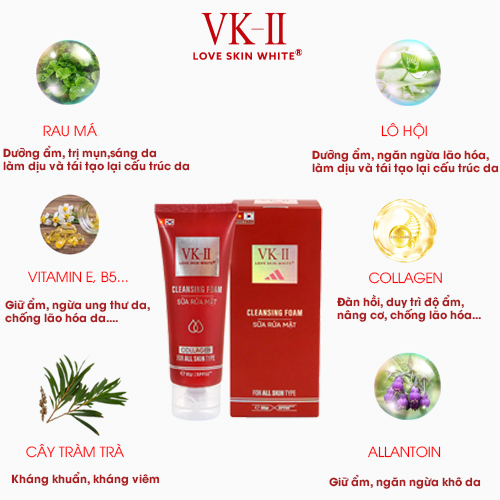 Sữa rửa mặt VK II Cleasing Foam Collagen Love Skin White 80ml