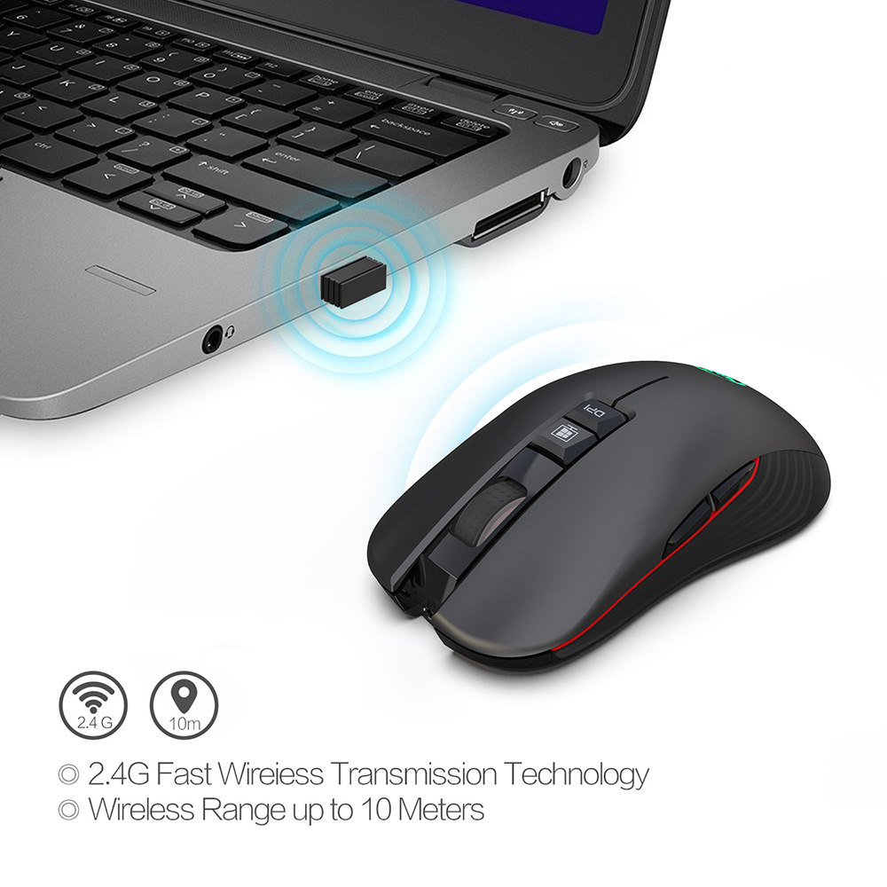 HXSJ T30 Chuột quang không dây 2.4GHz Chuột chơi game im lặng có thể sạc lại Chuột công thái học 3600DPI