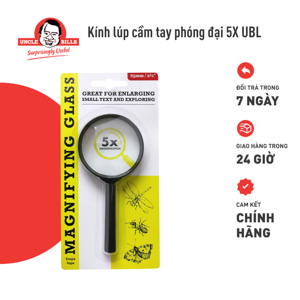 Kính lúp cầm tay độ phóng đại 5 lần Uncle Bills SG0034