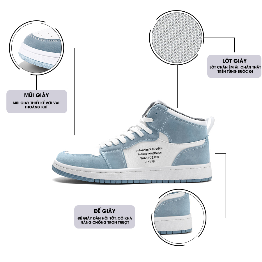 Giày Thể Thao Nam GEMI - Giày Sneaker Màu Xám - Xanh, Giày Thể Thao Form Ôm Chân, Thoải Mái  - G5381
