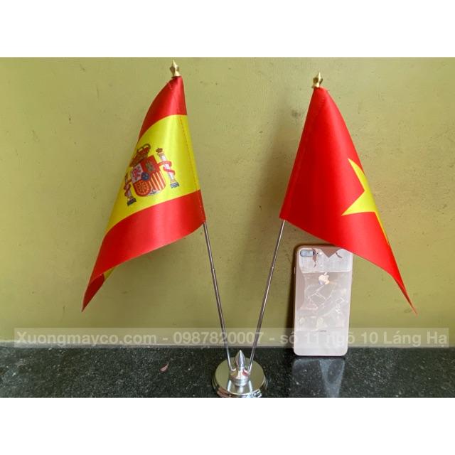 Cờ để bàn Việt Nam - Tây Ban Nha đế đôi inox